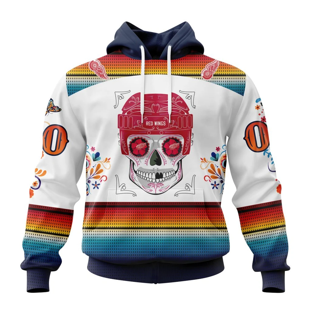 Buildercar - NHL Detroit Red Wings Awesome Design For Dia De Los Muertos Custom Name and Number Hoodie