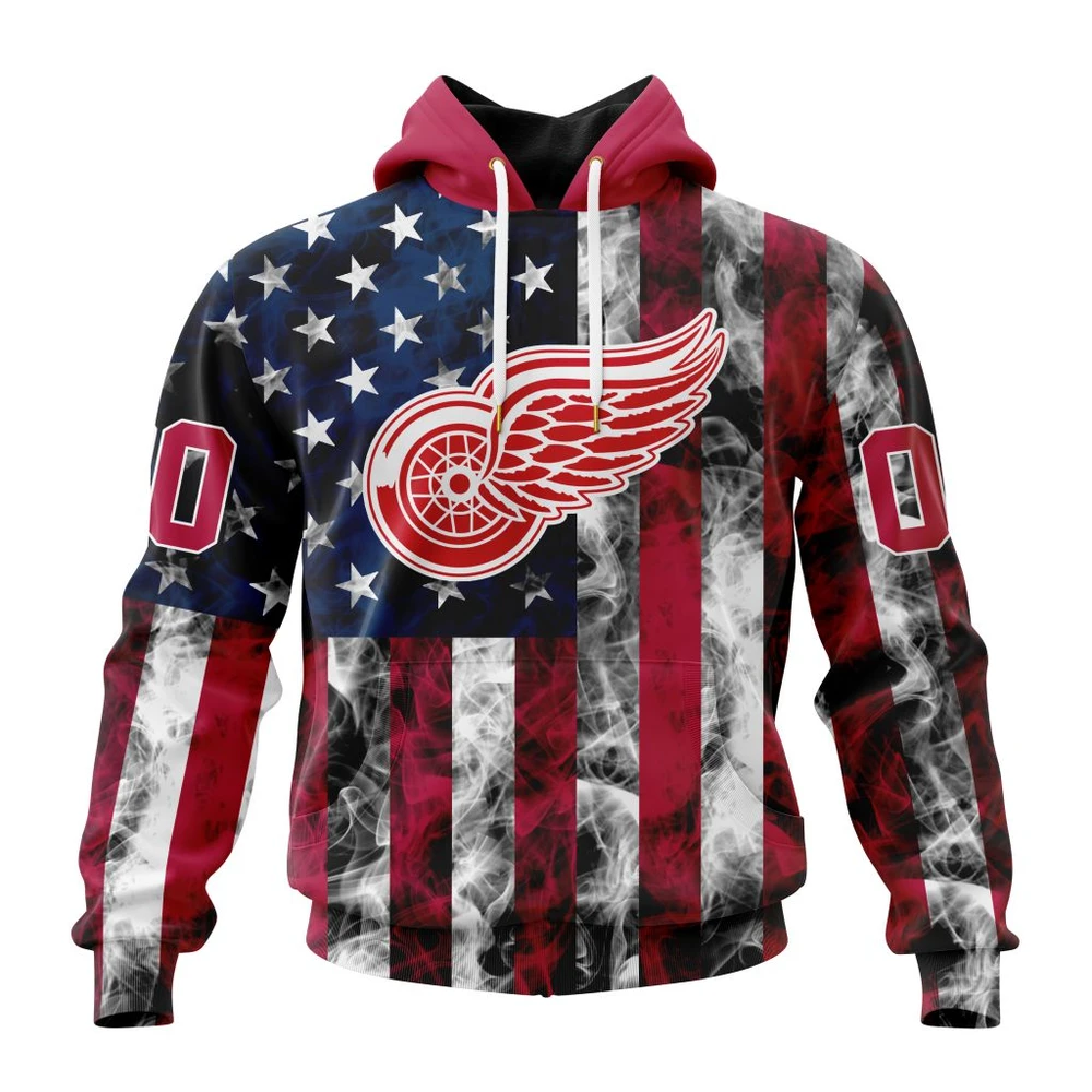 Buildercar - NHL Detroit Red Wings Awesome Design For Independence Day The Fourth Of July Custom Name and Number Hoodie