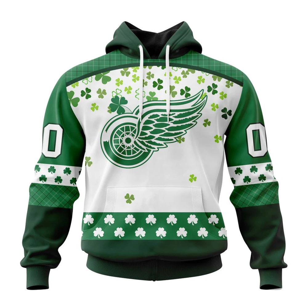 Buildercar - NHL Detroit Red Wings Awesome Design For St. Patrick Day Custom Name and Number Hoodie