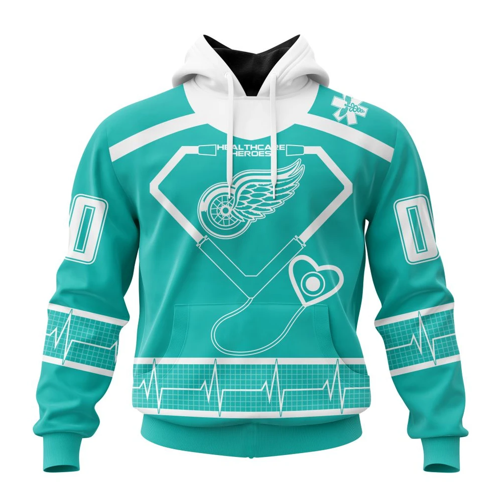 Buildercar - NHL Detroit Red Wings Awesome Design Honoring Healthcare Heroes Custom Name and Number Hoodie