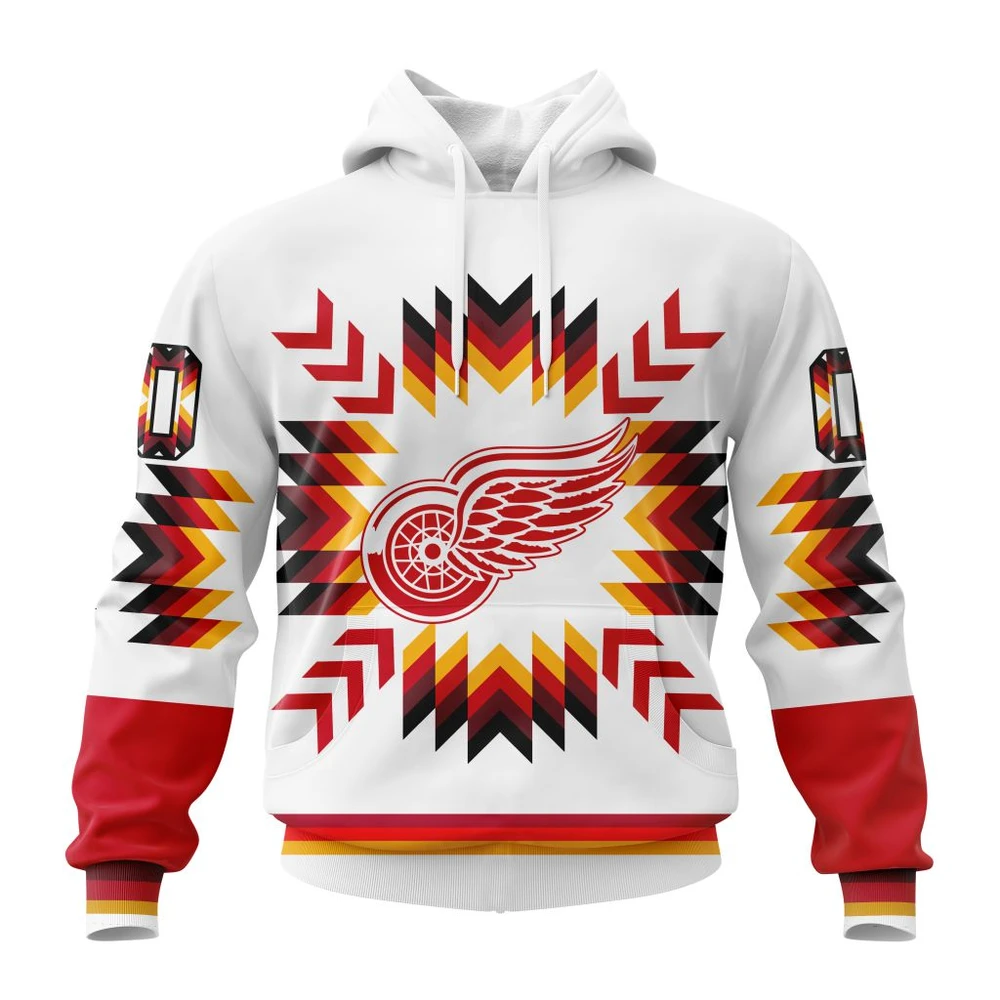 Buildercar - NHL Detroit Red Wings Awesome Design With Native Pattern Custom Name and Number Hoodie Style 134