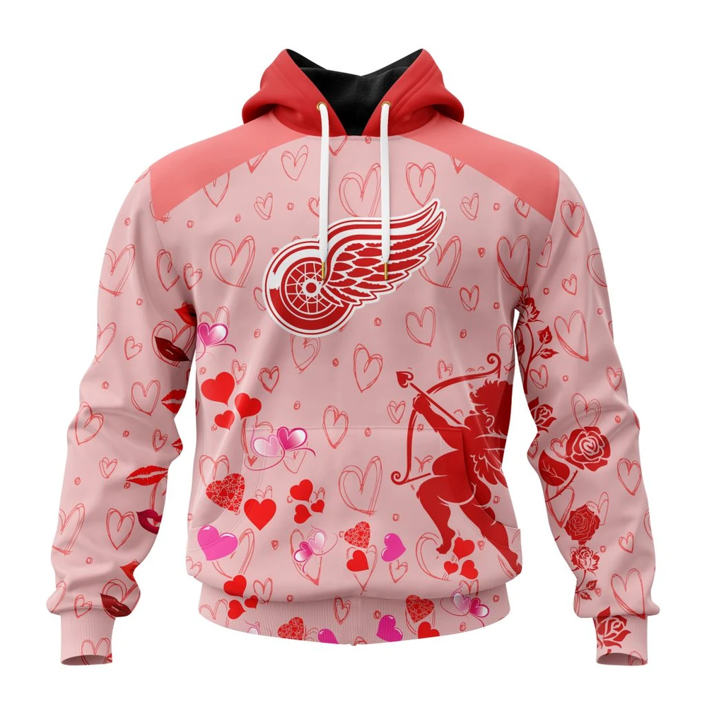 Buildercar - NHL Detroit Red Wings Awesome Gift For Valentines Day Custom Name and Number Hoodie Style 290