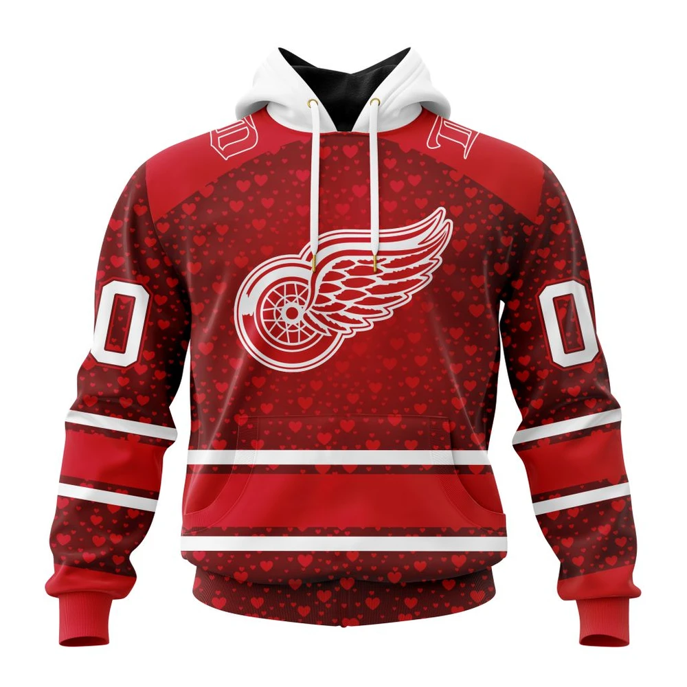 Buildercar - NHL Detroit Red Wings Awesome Gift For Valentines Day Custom Name and Number Hoodie Style 316