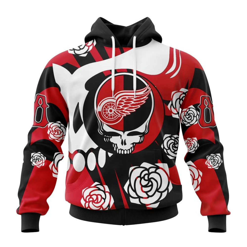 Buildercar - NHL Detroit Red Wings Awesome Grateful Dead Design Custom Name and Number Hoodie Style 110