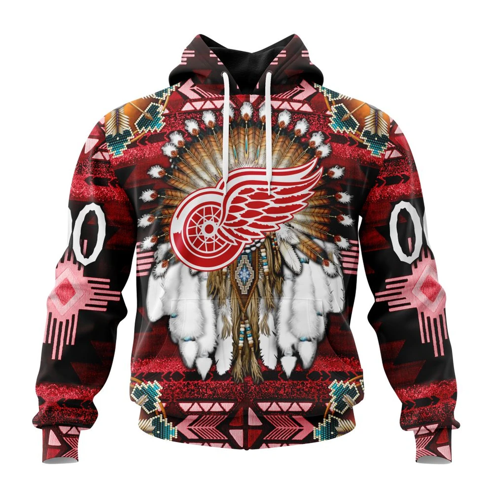 Buildercar - NHL Detroit Red Wings Awesome Native Costume Design Custom Name and Number Hoodie Style 425