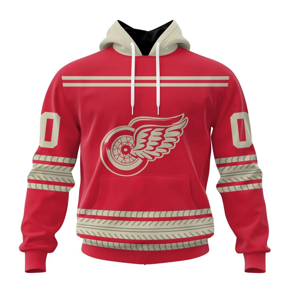 Buildercar - NHL Detroit Red Wings Awesome Two-Tone Design Custom Name and Number Hoodie