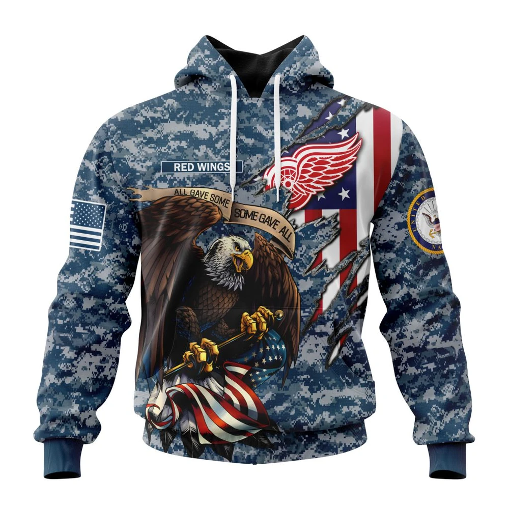 Buildercar - NHL Detroit Red Wings Honor Us Navy Veterans Custom Name and Number Hoodie