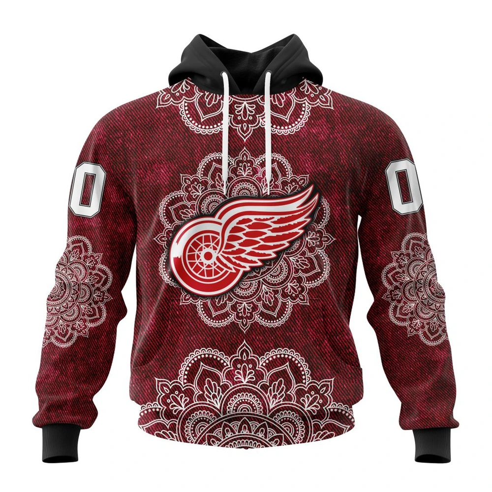 Buildercar - NHL Detroit Red Wings Mandala Custom Name and Number Hoodie