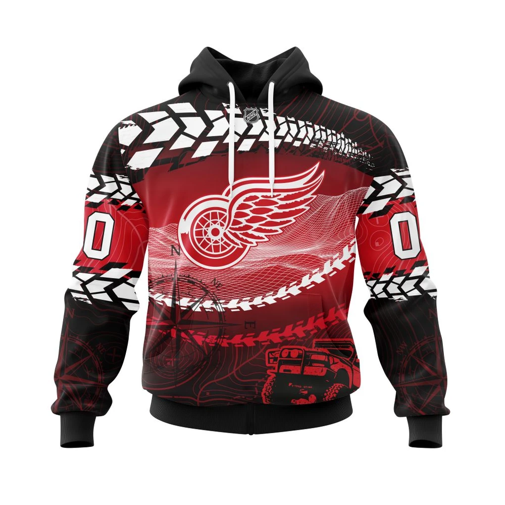 Buildercar - NHL Detroit Red Wings Off Road Custom Name and Number Hoodie