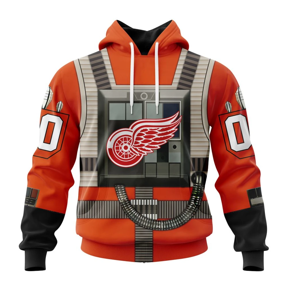 Buildercar - NHL Detroit Red Wings Star Wars Rebel Pilot Design Custom Name and Number Hoodie