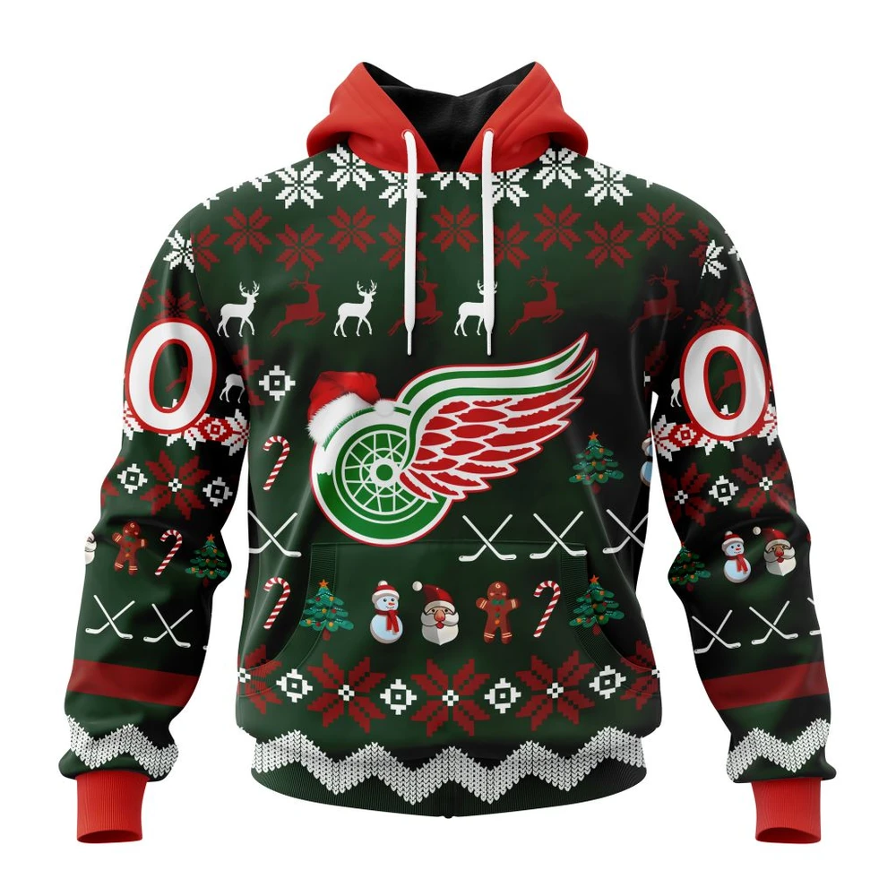Buildercar - NHL Detroit Red Wings Unisex Christmas Is Coming Custom Name and Number Hoodie Style 503