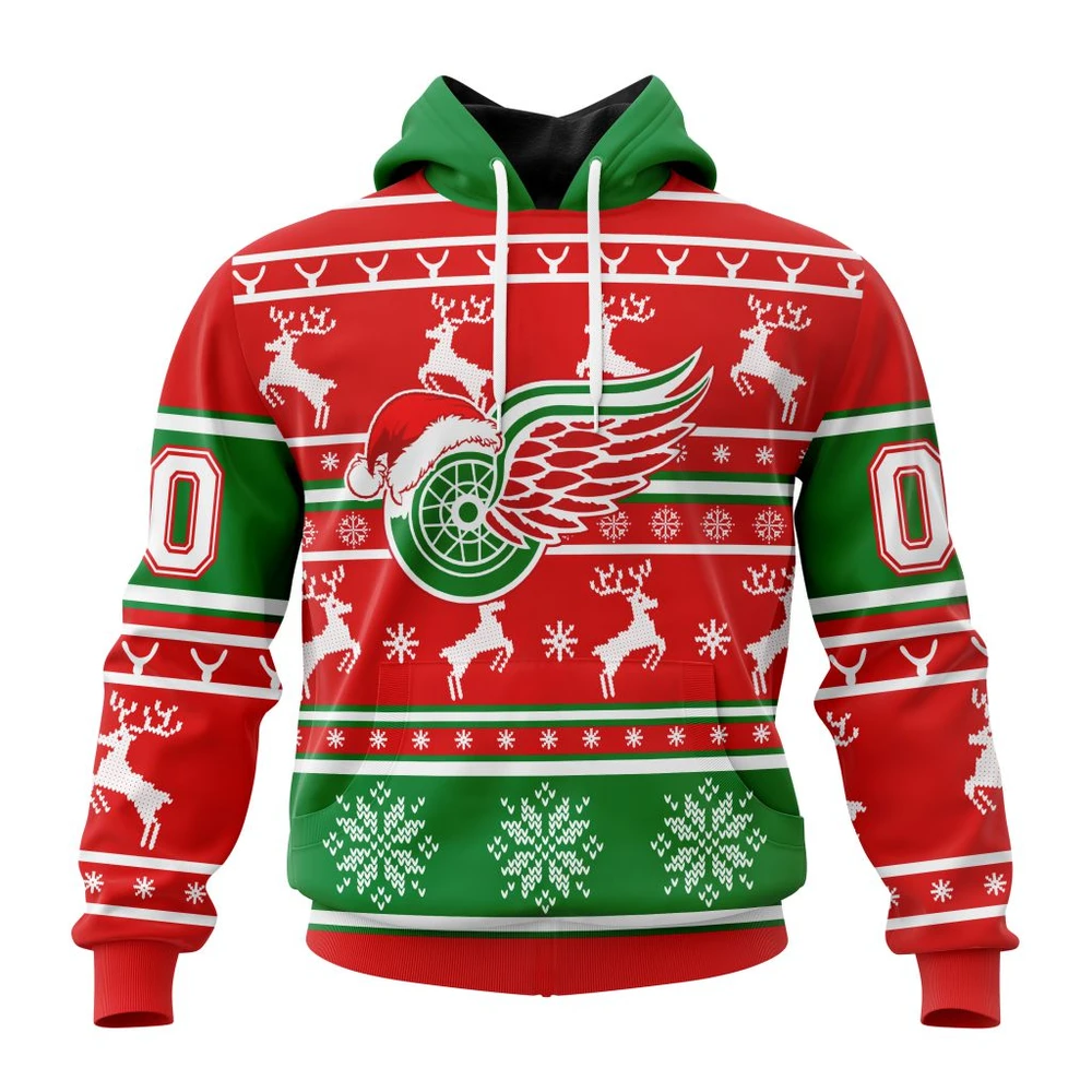 Buildercar - NHL Detroit Red Wings Unisex Christmas Is Coming Custom Name and Number Hoodie Style 530
