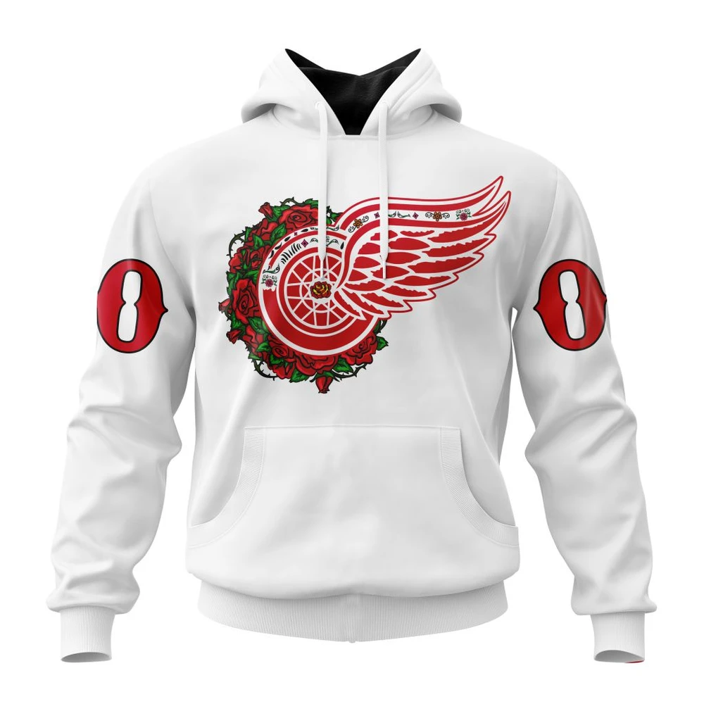 Buildercar - NHL Detroit Red Wings Unisex Kits Dia De Muertos Custom Name and Number Hoodie