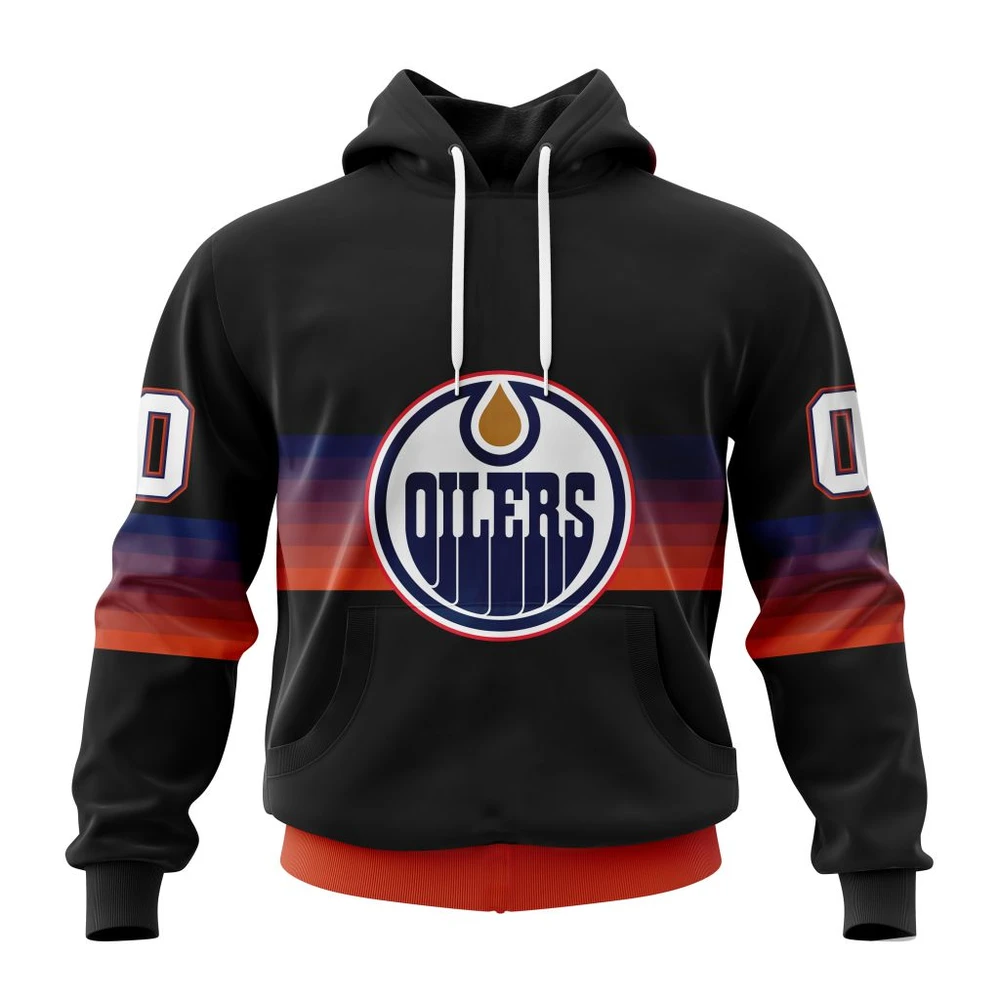 Buildercar - NHL Edmonton Oilers Awesome Black And Gradient Design Custom Name and Number Hoodie