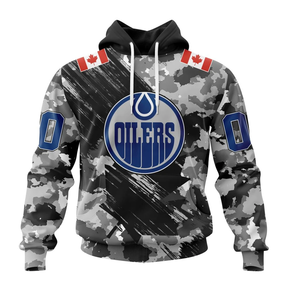 Buildercar - NHL Edmonton Oilers Awesome Camo Armed Forces Design Custom Name and Number Hoodie