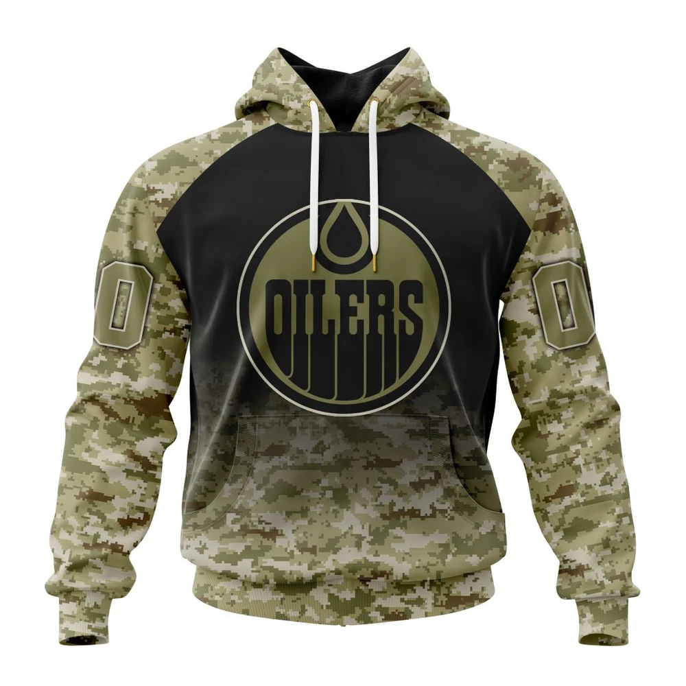 Buildercar - NHL Edmonton Oilers Awesome Camo Design For Remembrance Day Custom Name and Number Hoodie