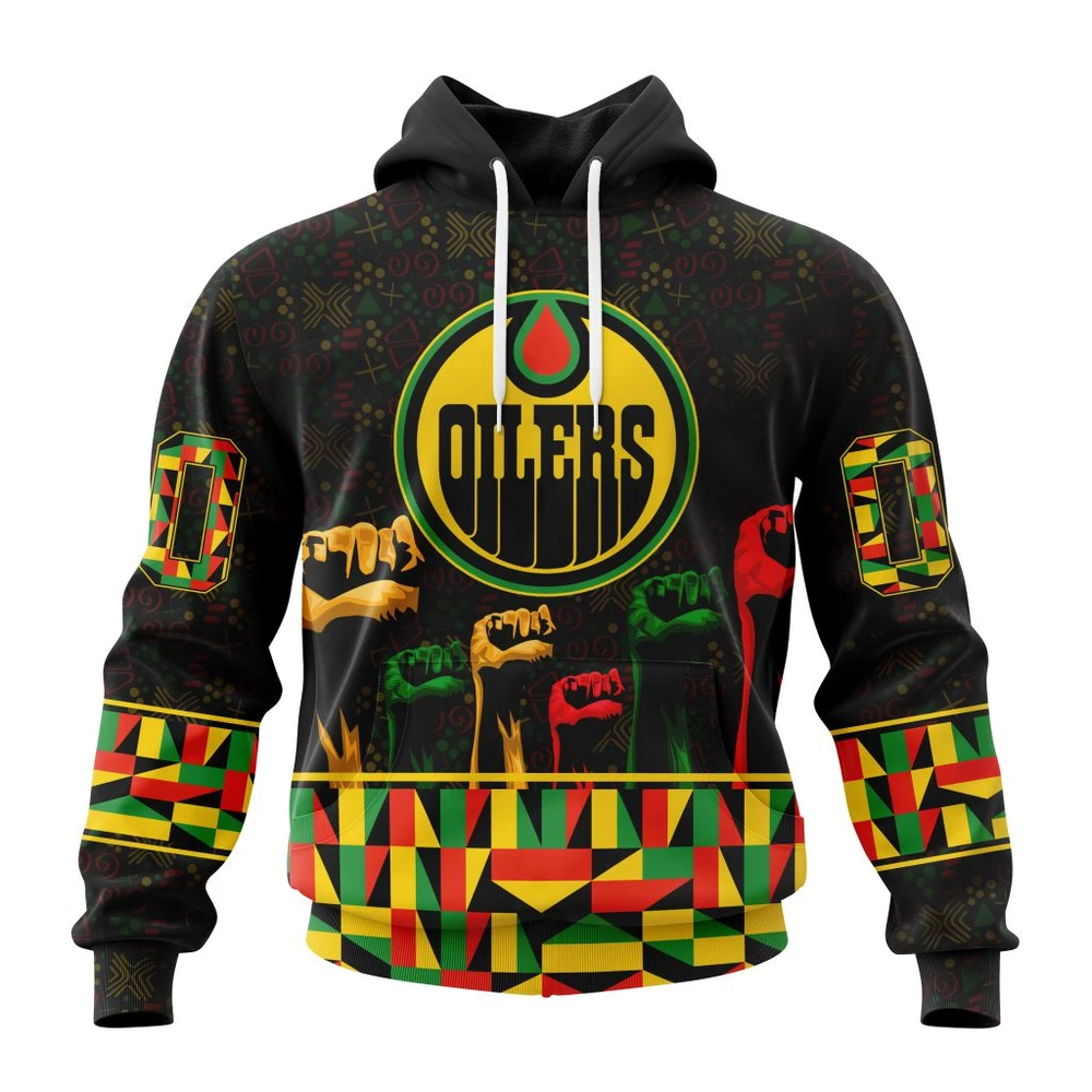 Buildercar - NHL Edmonton Oilers Awesome Design Celebrate Black History Month Custom Name and Number Hoodie