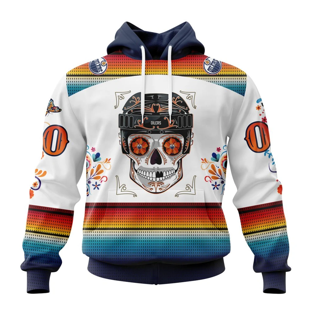 Buildercar - NHL Edmonton Oilers Awesome Design For Dia De Los Muertos Custom Name and Number Hoodie