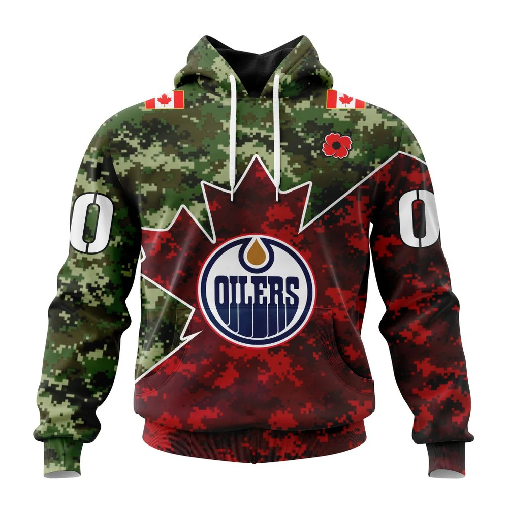 Buildercar - NHL Edmonton Oilers Awesome Design For Remembrance Day Custom Name and Number Hoodie