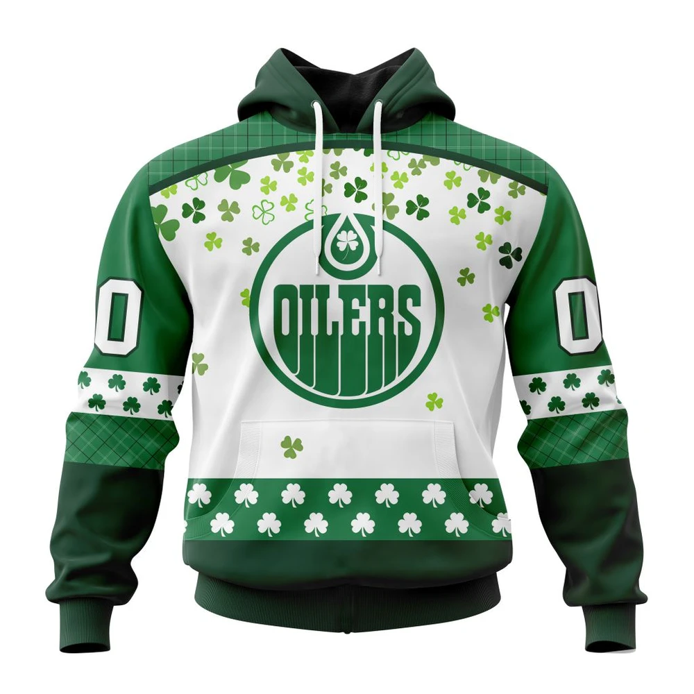 Buildercar - NHL Edmonton Oilers Awesome Design For St. Patrick Day Custom Name and Number Hoodie