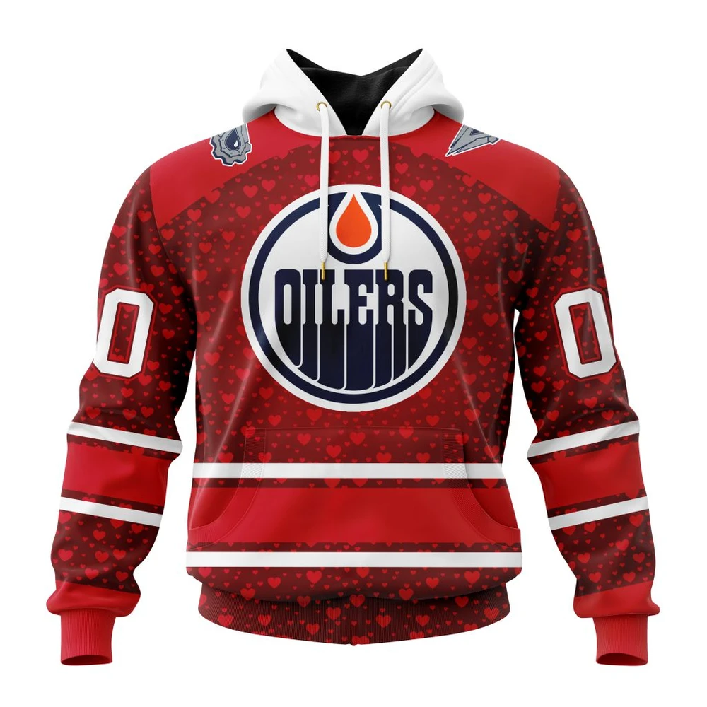 Buildercar - NHL Edmonton Oilers Awesome Gift For Valentines Day Custom Name and Number Hoodie Style 310