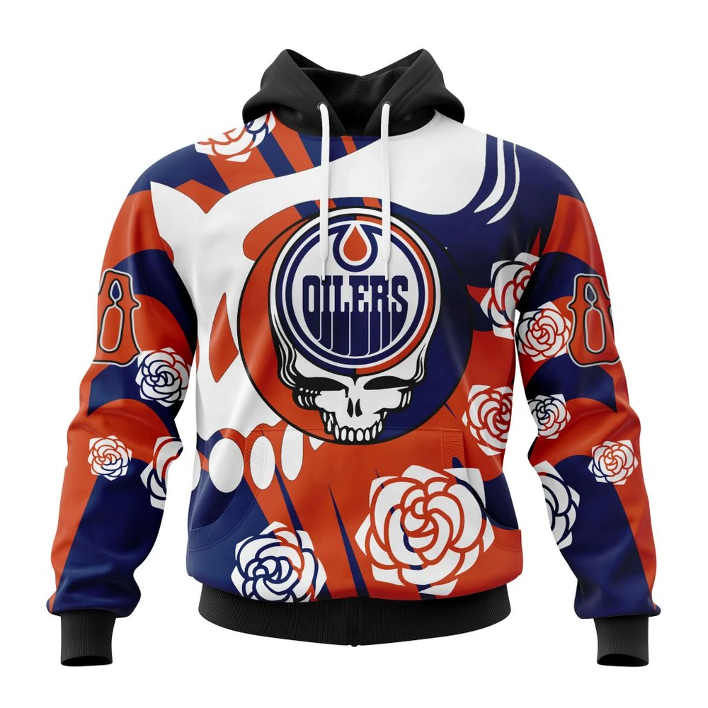 Buildercar - NHL Edmonton Oilers Awesome Grateful Dead Design Custom Name and Number Hoodie Style 114
