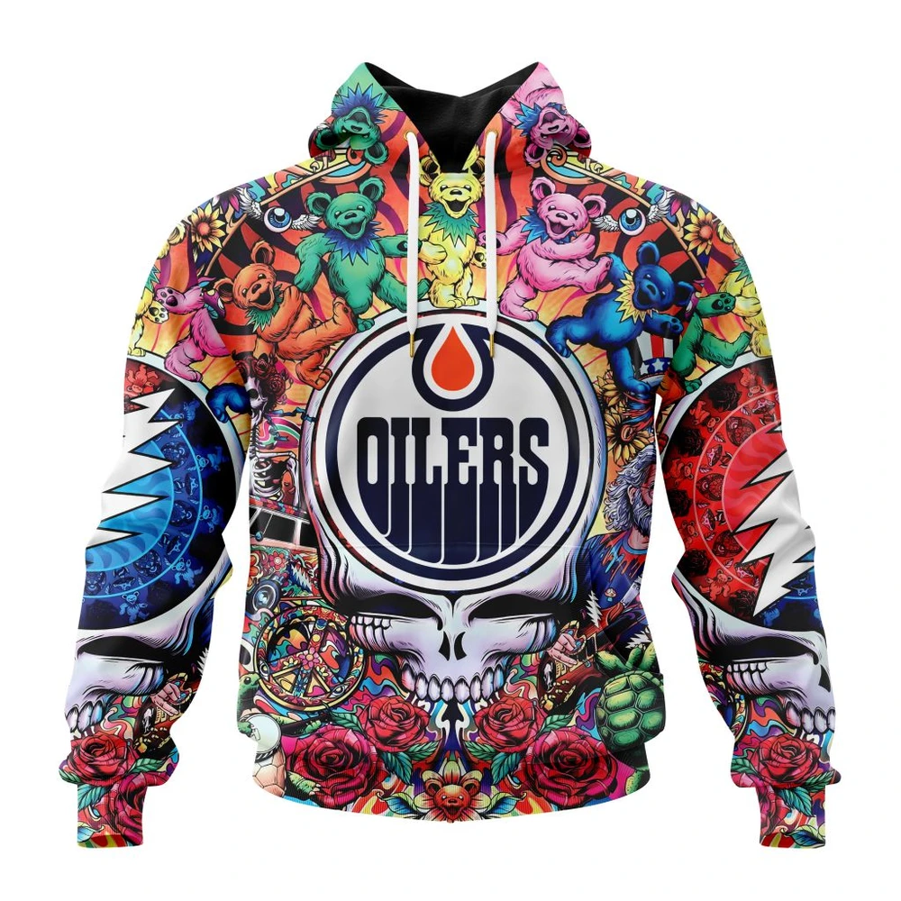 Buildercar - NHL Edmonton Oilers Awesome Grateful Dead Design Custom Name and Number Hoodie Style 376