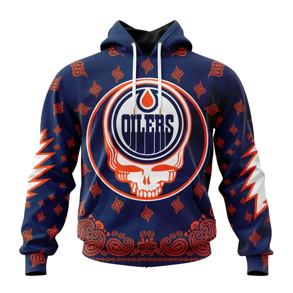 Buildercar - NHL Edmonton Oilers Awesome Grateful Dead Design Custom Name and Number Hoodie Style 401