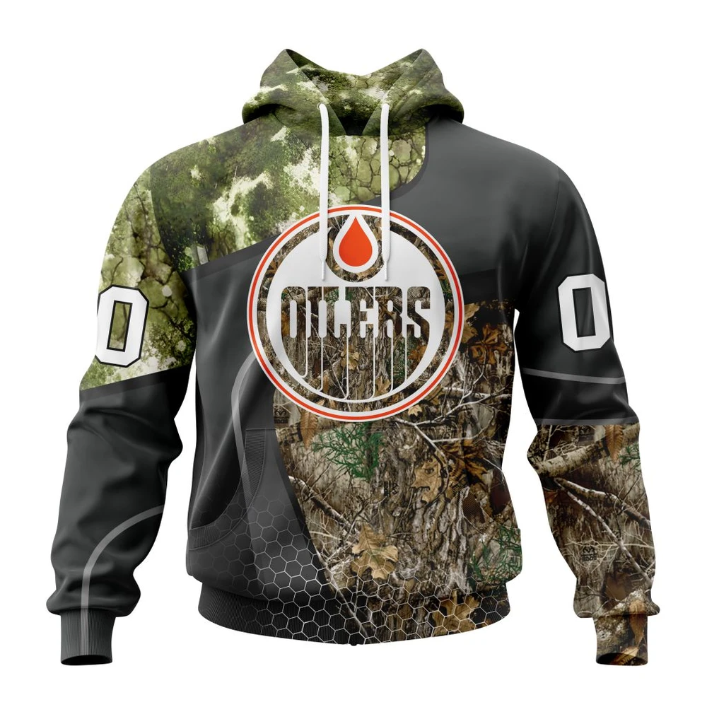 Buildercar - NHL Edmonton Oilers Awesome Hunting Camo Design Custom Name and Number Hoodie