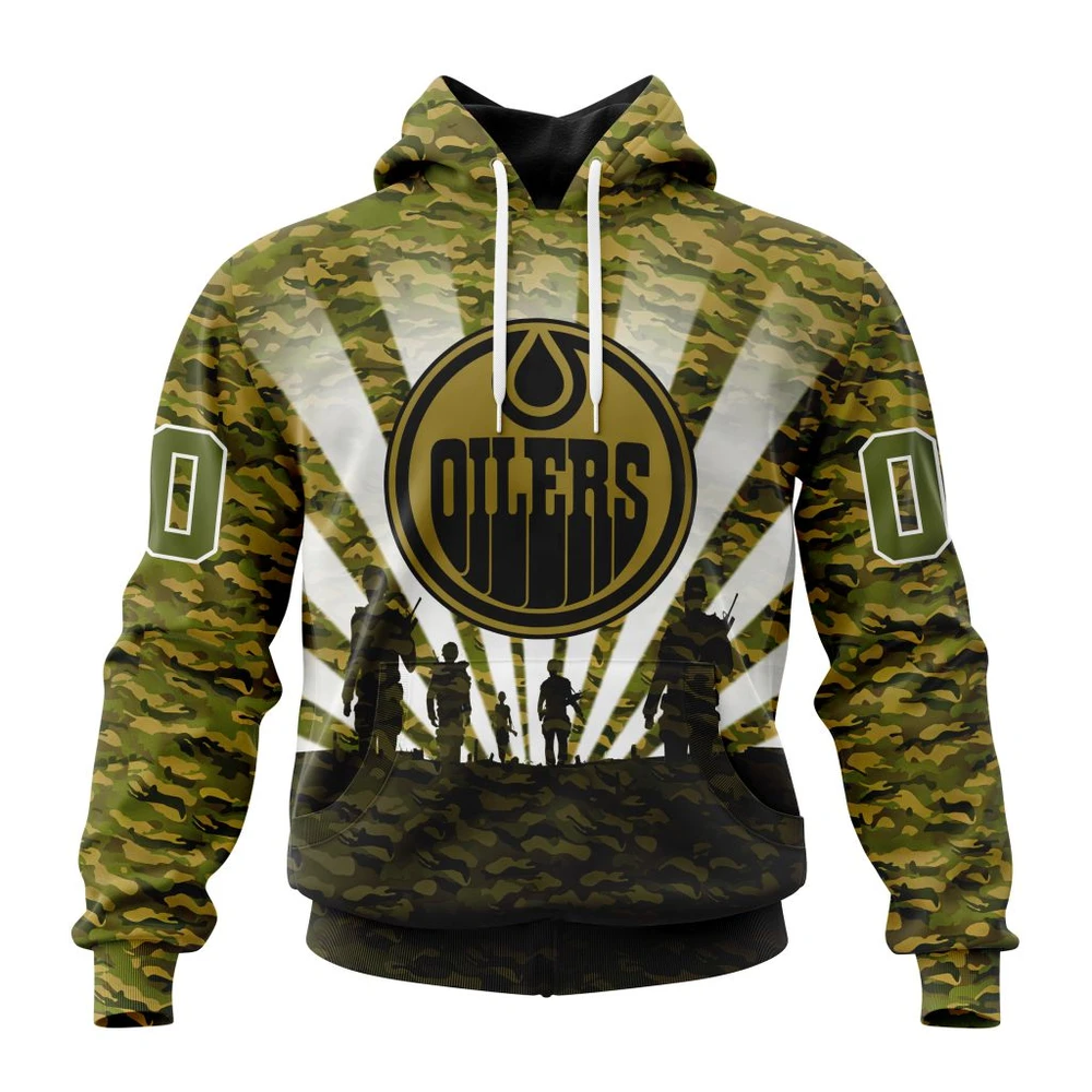 Buildercar - NHL Edmonton Oilers Awesome Military Camo Kits For Veterans Day And Rememberance Day Custom Name and Number Hoodie