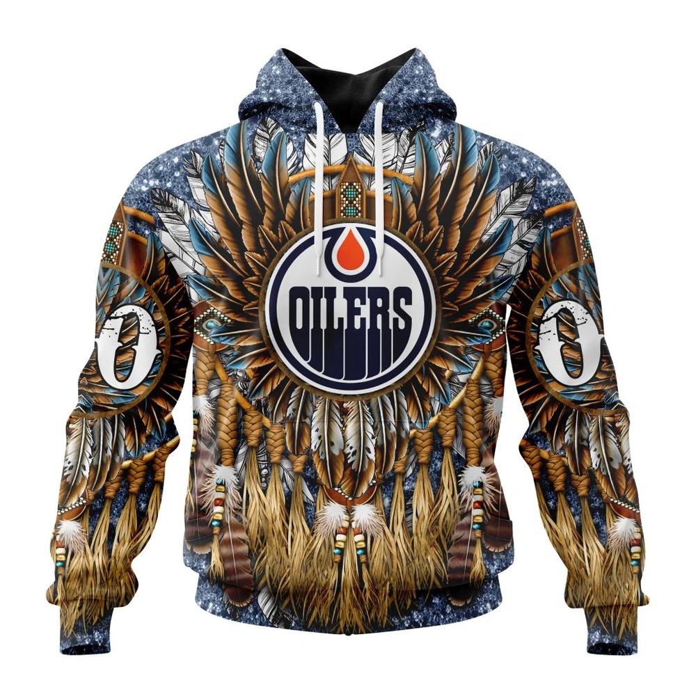 Buildercar - NHL Edmonton Oilers Awesome Native Costume Design Custom Name and Number Hoodie