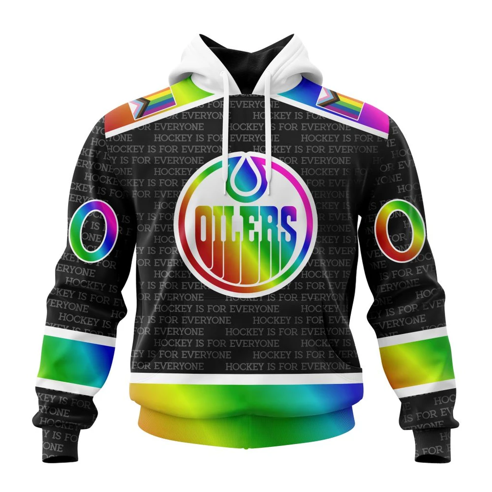 Buildercar - NHL Edmonton Oilers Awesome Pride Design Hockey Is For Everyone Custom Name and Number Hoodie