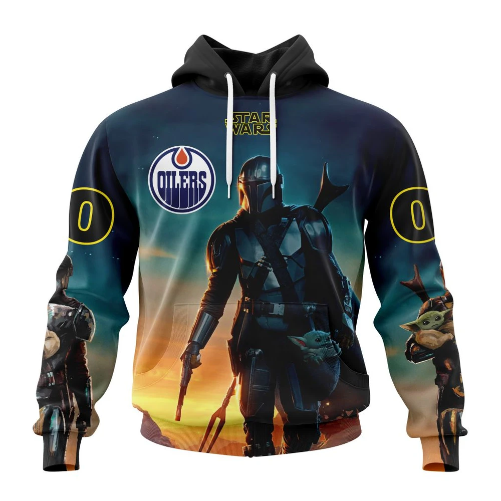 Buildercar - NHL Edmonton Oilers Awesome Star Wars The Mandalorian Design Custom Name and Number Hoodie