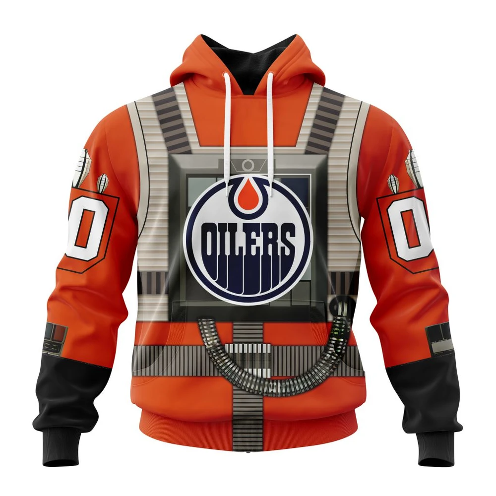 Buildercar - NHL Edmonton Oilers Star Wars Rebel Pilot Design Custom Name and Number Hoodie