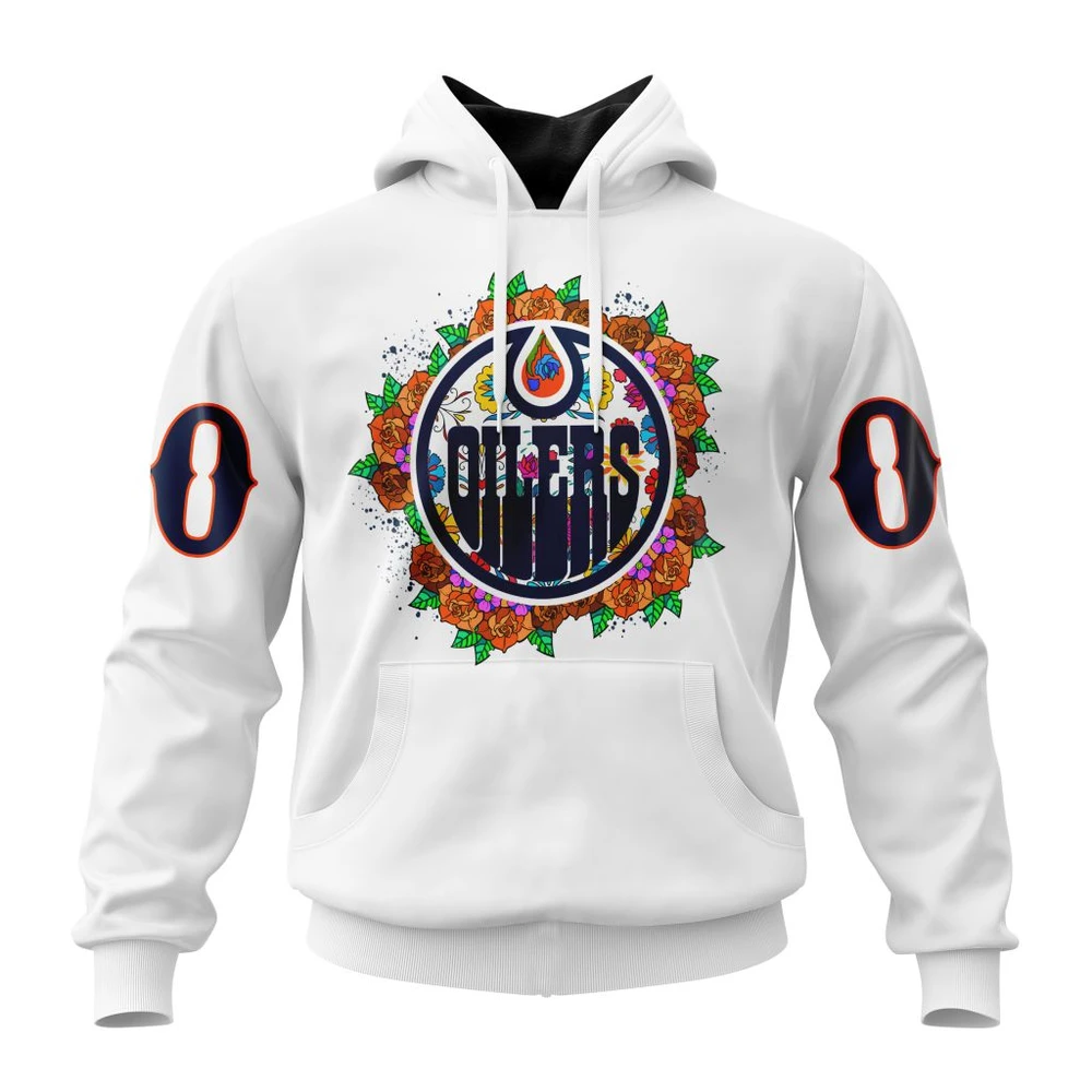 Buildercar - NHL Edmonton Oilers Unisex Kits Dia De Muertos Custom Name and Number Hoodie
