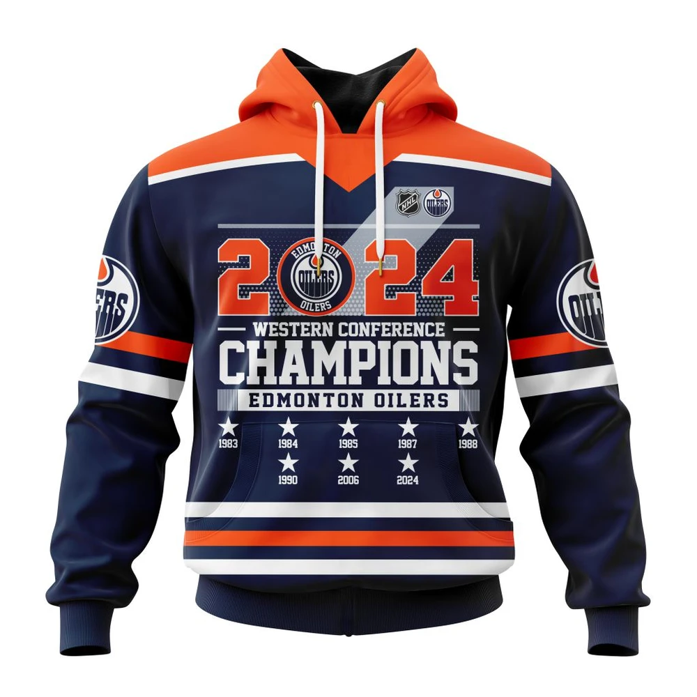 Buildercar - NHL Edmonton Oilers Western Conference Champions Custom Name and Number Hoodie Style 233