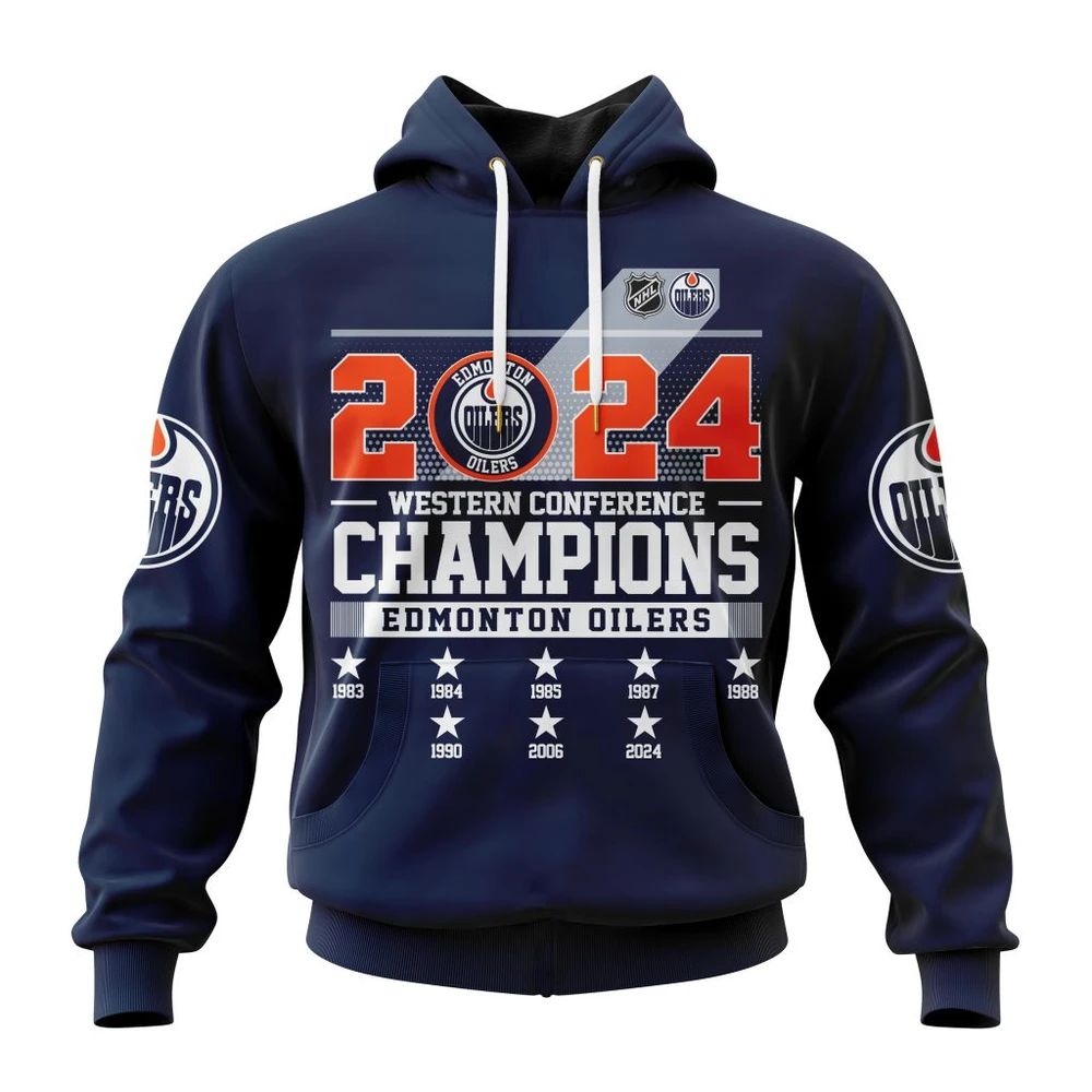 Buildercar - NHL Edmonton Oilers Western Conference Champions Custom Name and Number Hoodie Style 234