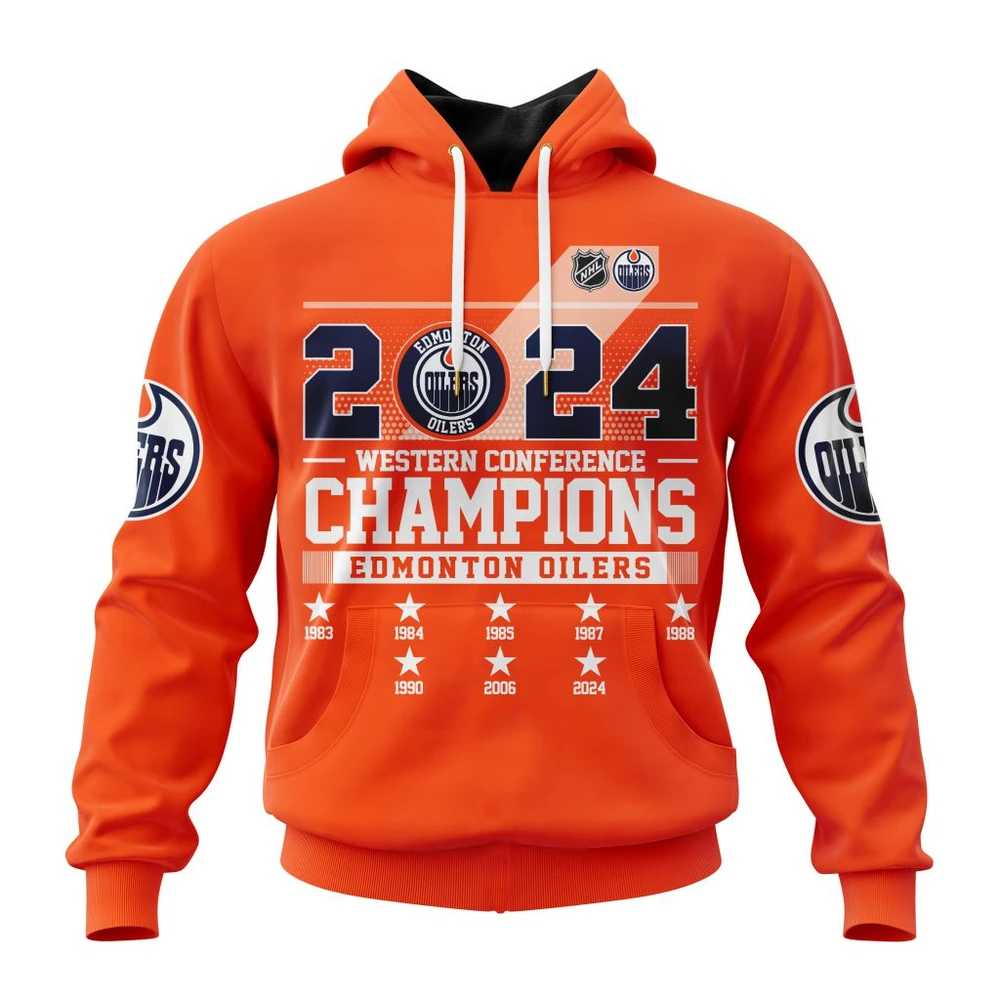 Buildercar - NHL Edmonton Oilers Western Conference Champions Custom Name and Number Hoodie Style 235