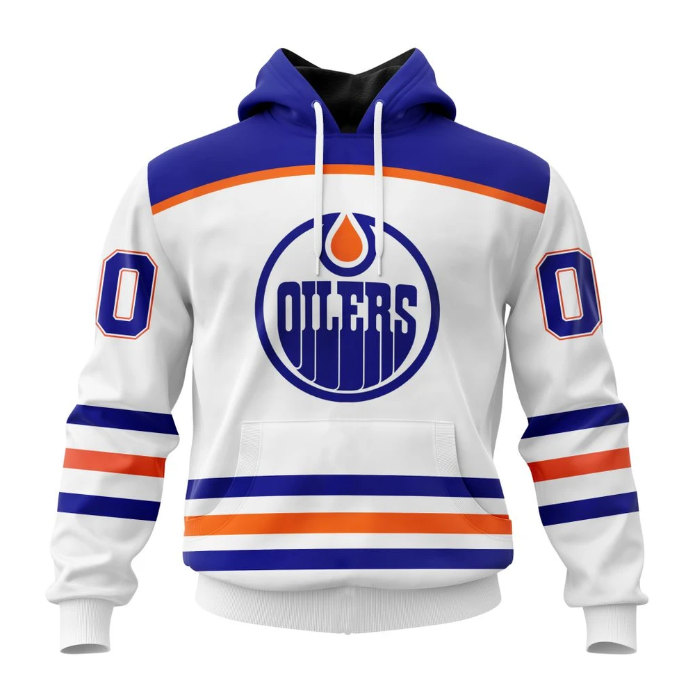 Buildercar - NHL Edmonton Oilers White Away Custom Name and Number Hoodie