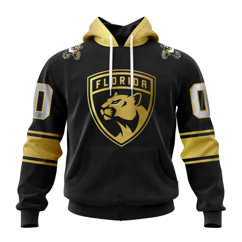 Buildercar - NHL Florida Panthers Awesome Black And Gold Design Custom Name and Number Hoodie