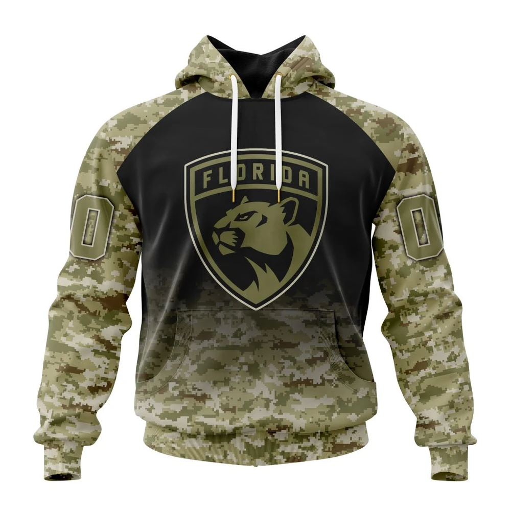 Buildercar - NHL Florida Panthers Awesome Camo Design For Veterans Day Custom Name and Number Hoodie Style 157
