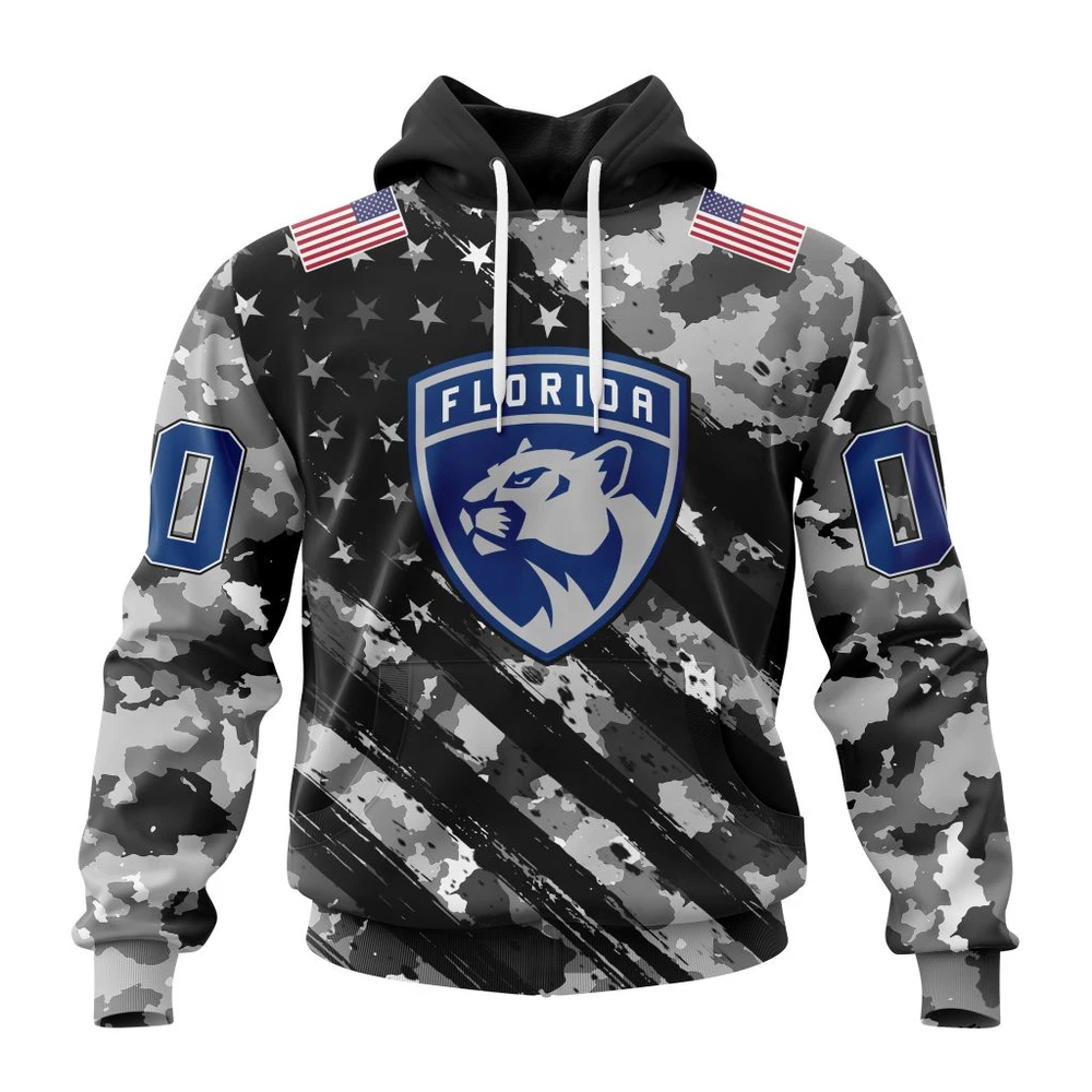 Buildercar - NHL Florida Panthers Awesome Camo Military Design Custom Name and Number Hoodie