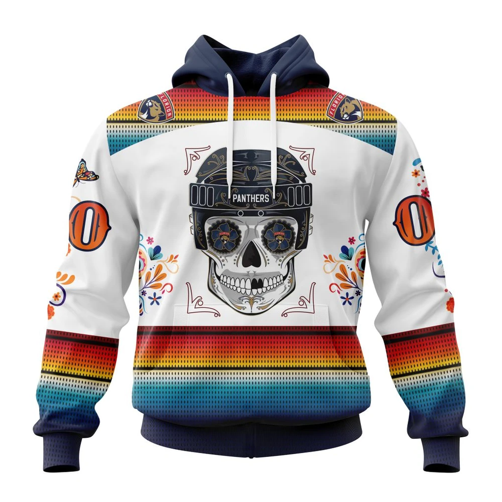 Buildercar - NHL Florida Panthers Awesome Design For Dia De Los Muertos Custom Name and Number Hoodie