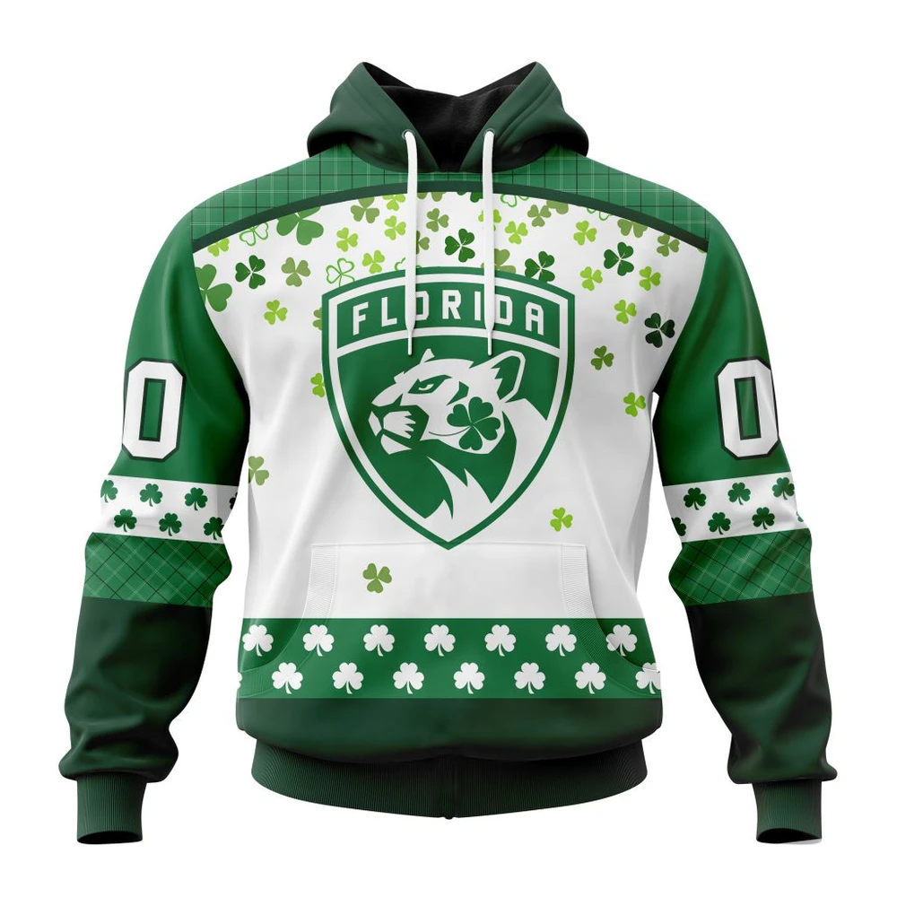 Buildercar - NHL Florida Panthers Awesome Design For St. Patrick Day Custom Name and Number Hoodie