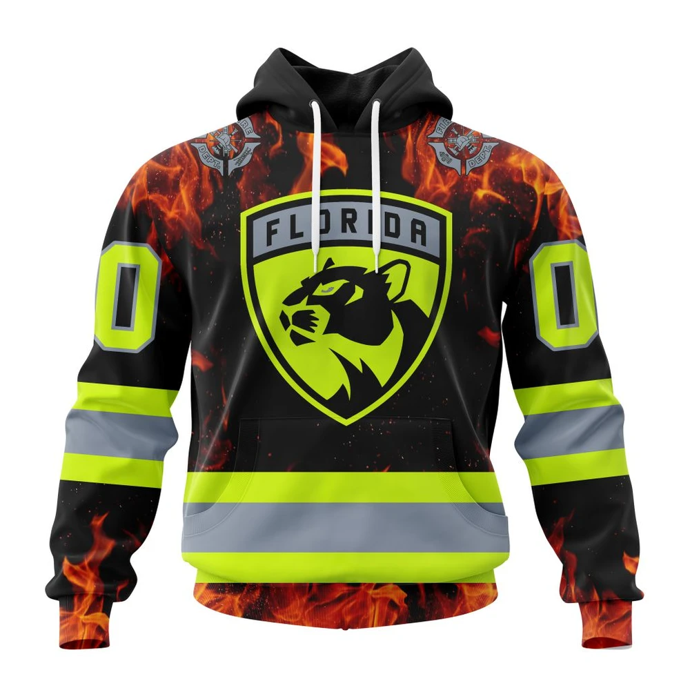 Buildercar - NHL Florida Panthers Awesome Design Honoring Firefighters Custom Name and Number Hoodie