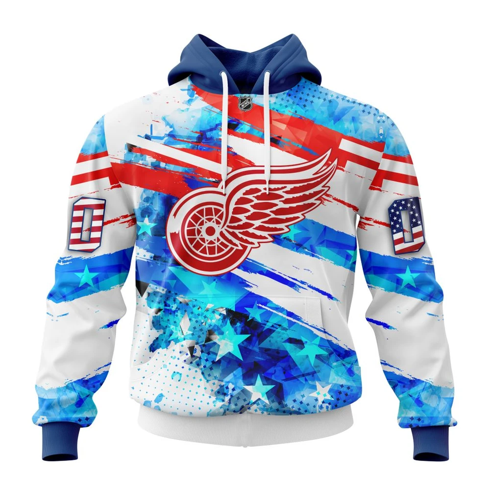 Buildercar - NHL Hoodie Detroit Red Wings Awesome Concept For Independence Day Custom Name and Number Hoodie