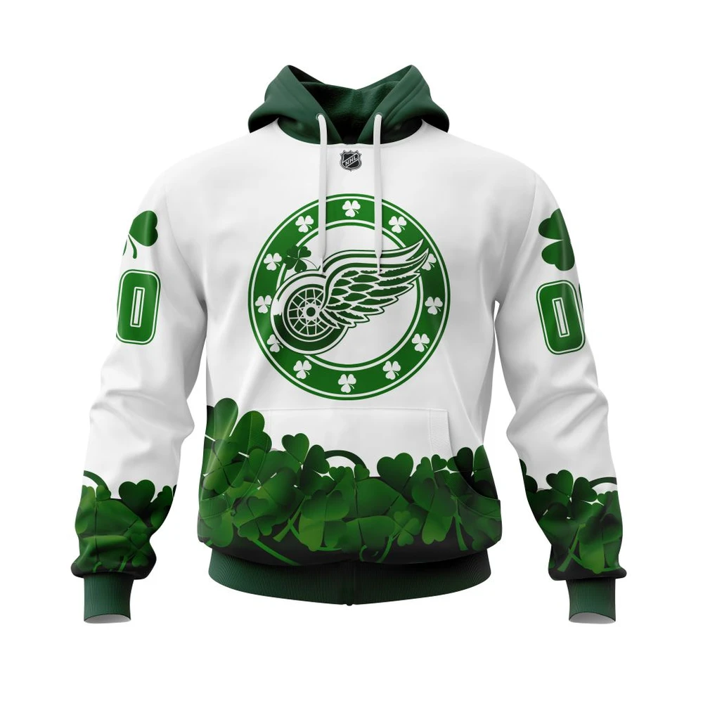 Buildercar - NHL Hoodie Detroit Red Wings Happy St.Patrick Days Jersey Custom Name and Number Hoodie