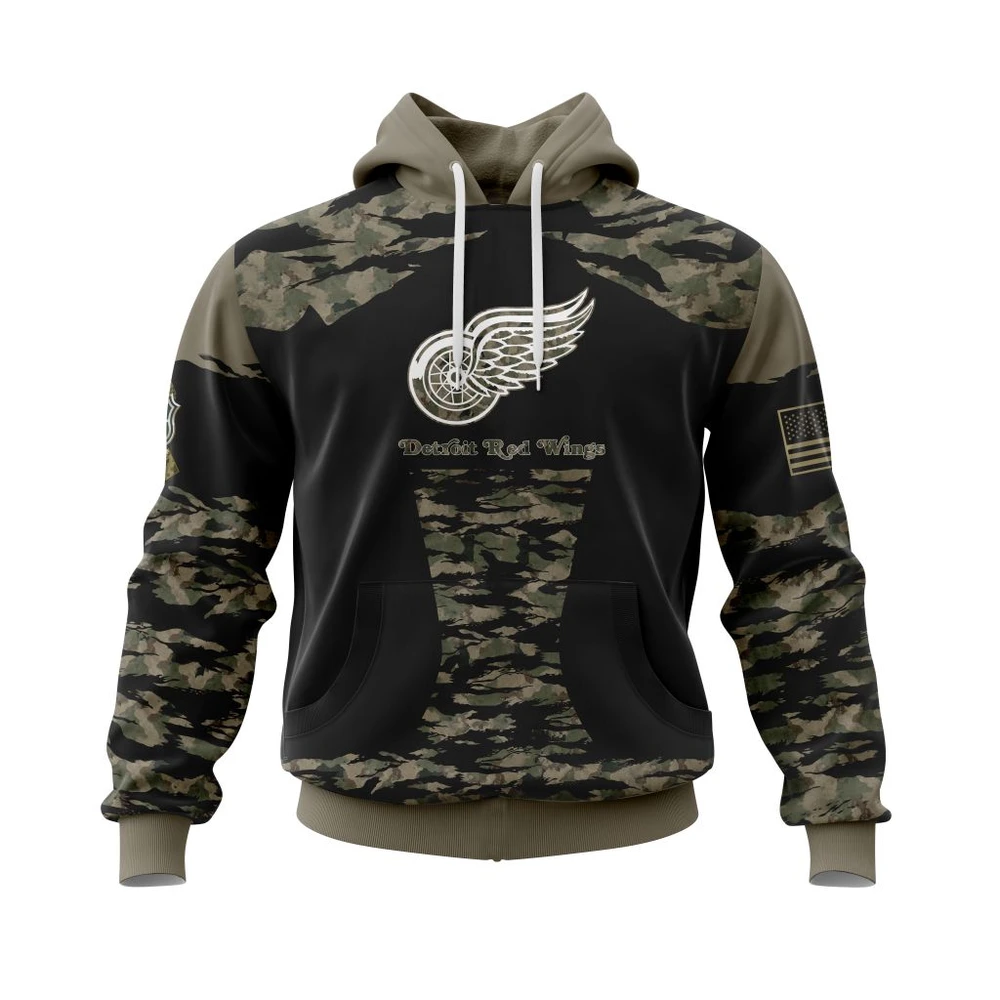 Buildercar - NHL Hoodie Detroit Red Wings Honors Veterans And Military Members Custom Name and Number Hoodie