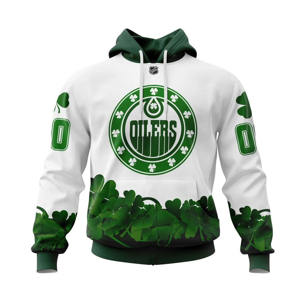Buildercar - NHL Hoodie Edmonton Oilers Happy St.Patrick Days Jersey Custom Name and Number Hoodie