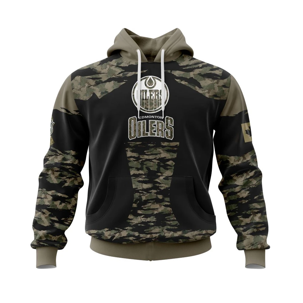 Buildercar - NHL Hoodie Edmonton Oilers Honors Veterans And Military Members Custom Name and Number Hoodie